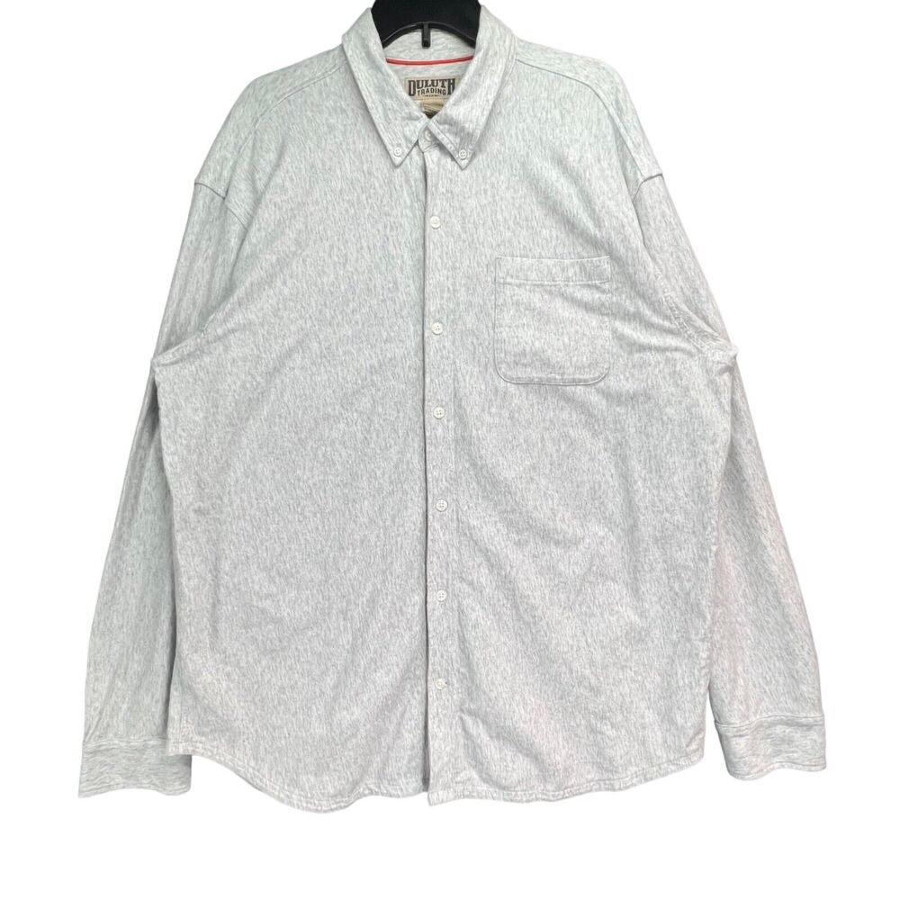 Duluth Trading Shirt Men XL Heather Gray Jersey Knit Button Front Relaxed Casual